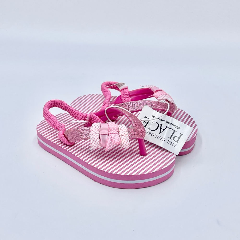 NEW The Children’s Place Pink Glitter Bows Flip Flop Sandals Girls Toddler 7-8